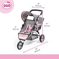Poppenwagen Reig Jogger Tweeling Grijs Roze Wielen x 3 - thumbnail