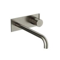 Inbouw Wastafelkraan Met Achterplaat Hotbath Cobber 25cm Gebogen Uitloop 1-Hendel Geborsteld Nikkel - thumbnail