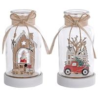 Verlichte decoratie DKD Home Decor Kerstmis Natuurlijk Huis (2 Stuks) (9 x 9 x 17 cm) - thumbnail