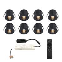 Set van 8 Betty LED Mini Inbouwspots met Trafo - 12 Volt 3 Watt 140 lumen - Dimbaar - Verzonken - Plat 37mm - 2700K - IP44 waterdicht - Zwart - Veranda spotjes - overkapping spotjes - thumbnail