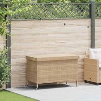 Tuinbox met wielen 110x55x73 cm poly rattan gemengd beige - thumbnail