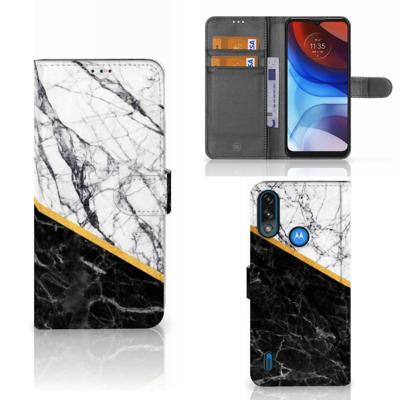 Motorola Moto E7i Power | E7 Power | Bookcase | Marmer Wit Zwart - Origineel Cadeau Man Motorola Moto E7i Power | E7 Power | Bookcase | Marmer Wit Zwart - Origineel Cadeau Man