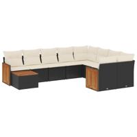 10-delige Loungeset met kussens poly rattan zwart - thumbnail