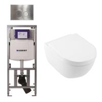 Villeroy Boch Subway 2.0 DirectFlush Toiletset - softclose - geberit reservoir - qeramiq bedieningsplaat ronde knoppen - RVS look wit 0701131/ga26028/SW729014/SW1182666/SW706186 - thumbnail