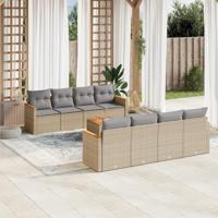 9-delige Loungeset met kussens poly rattan gemengd beige - thumbnail