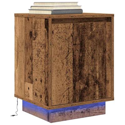 Nachtkastje met LED-verlichting 38x34x50 cm oud hout Nachtkastje met LED-verlichting 38x34x50 cm oud hout