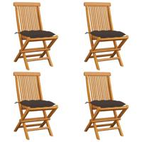 Tuinstoelen 4 st met taupe kussens massief teakhout - thumbnail