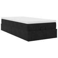Ottoman bed met matras 90x190cm fluweel zwart - thumbnail