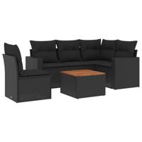 6-delige Loungeset met kussens poly rattan zwart - thumbnail