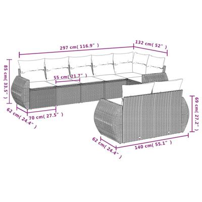 8-delige Loungeset met kussens poly rattan zwart - thumbnail