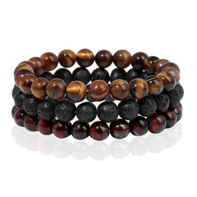 Memphis Stacked Heren Armbanden set - 8mm Tiger Lava -19cm