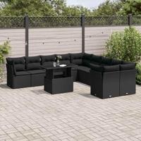 11-delige Loungeset met kussens poly rattan zwart - thumbnail