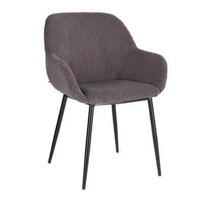 Kave Home Konna eetkamerstoel dik rib Grijs poot zwart