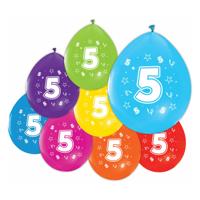 Globos Ballonnen 2-zijdig geprint cijfer 5, 8st. - thumbnail