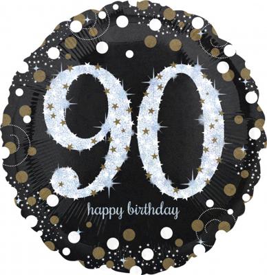 Folieballon 90 Jaar Happy Birthday Sparkling Gold 43cm