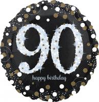 Folieballon 90 Jaar Happy Birthday Sparkling Gold 43cm - thumbnail