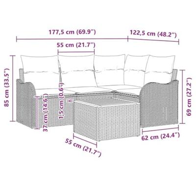 Tuinbankenset met kussen 5 pcs Grijs poly rattan