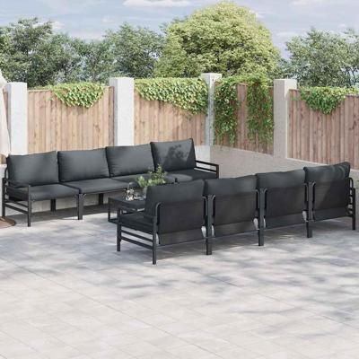 Tuinbankenset met kussen 9 pcs Zwart Staal