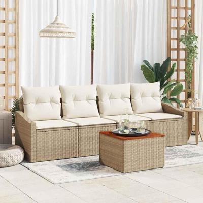 Tuinbankenset met opslag 5 pcs Beige en Crème poly rattan