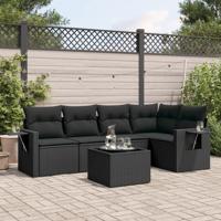 6-delige Loungeset met kussens poly rattan zwart - thumbnail