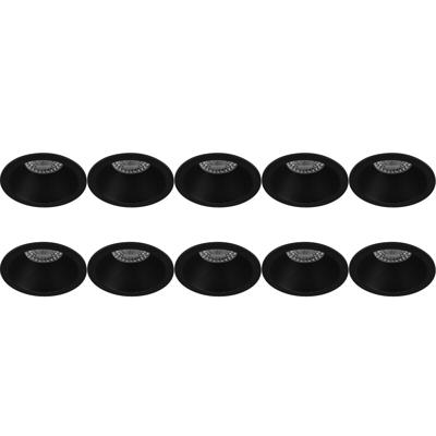 Spot Armatuur 10 Pack - Pragmi Pollon Pro - GU10 Inbouwspot - Rond - Zwart - Aluminium - Verdiept - Ø82mm