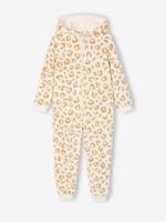 Meisjespyjama jumpsuit met luipaardprint van sherpa beige - thumbnail