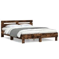 Bedframe met hoofdeinde bewerkt hout gerookt eiken 140x200 cm - thumbnail