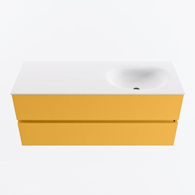 MONDIAZ VICA 120cm badmeubel onderkast Ocher 2 lades. Wastafel MOON rechts 1 kraangat, kleur Talc.