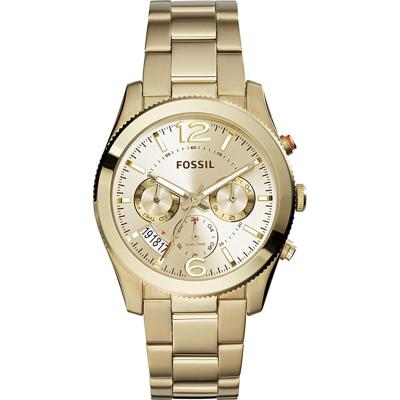 Fossil Dames ES3884 'Perfect Boyfriend' multifunctioneel goudkleurig roestvrijstalen horloge - goud Fossil Dames ES3884 'Perfect Boyfriend' multifunctioneel goudkleurig roestvrijstalen horloge - goud