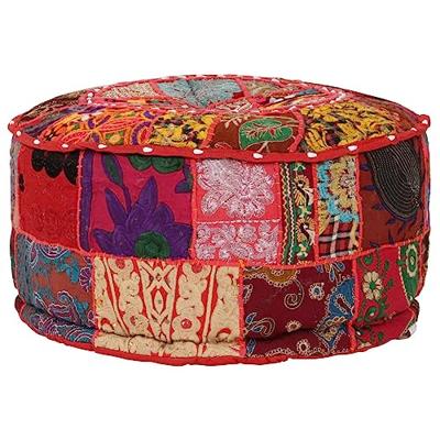 Poef patchwork rond handgemaakt 40x20 cm katoen rood