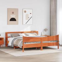 Bedframe met hoofdbord massief grenenhout wasbruin 180x200 cm - thumbnail