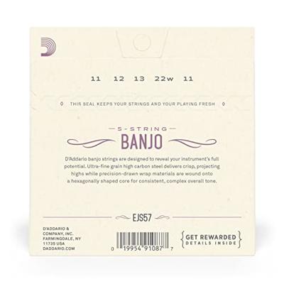 D'Addario EJS57 Stainless Steel Custom Medium 11-22 snaren voor vijfsnarige banjo D'Addario EJS57 Stainless Steel Custom Medium 11-22 snaren voor vijfsnarige banjo