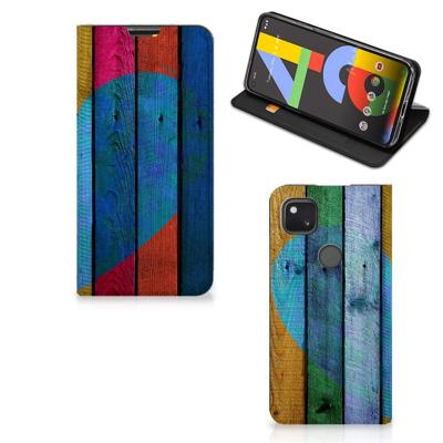 Google Pixel 4a Book | Wallet Case | Wood Heart - Cadeau voor je Vriend
