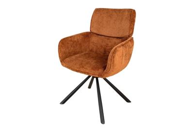 Draaibare Retro Stoel UNIEK Roestbruin Chenille Zwart Metalen Poten met Armleuning - 46319