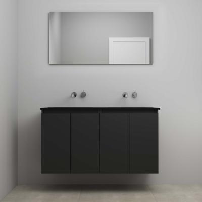 On-Line Badkamermeubelset - 120 cm - Voorgemonteerd - Greeploze Ladestructuur - Acryl Wastafel - zonder Kraangat - Spiegel - Mat Zwart - V02