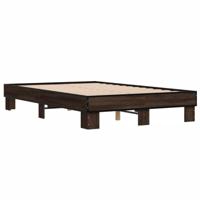 Bedframe bewerkt hout metaal bruin eikenkleur 140x190 cm - thumbnail