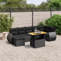 8-delige Loungeset met kussens poly rattan zwart - thumbnail