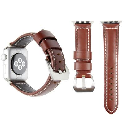 Echte lederen pols horloge Band met roestvrij stalen gesp voor Apple Watch serie 3 & 2 & 1 38mm (donkerbruin)