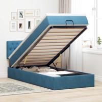 Ottoman bed met matras 90x190cm fluweel donkerblauw - thumbnail