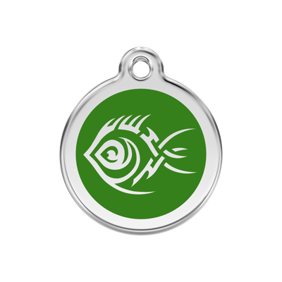 Tribal Fish Green roestvrijstalen hondenpenning medium/gemiddeld dia. 3 cm RedDingo - Reddingo