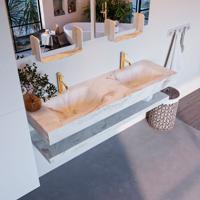 MONDIAZ ALAN-DLUX 150cm planchet Frappe. Vrijhangende wastafel CLOUD dubbel 2 kraangaten, kleur Frappe. - thumbnail
