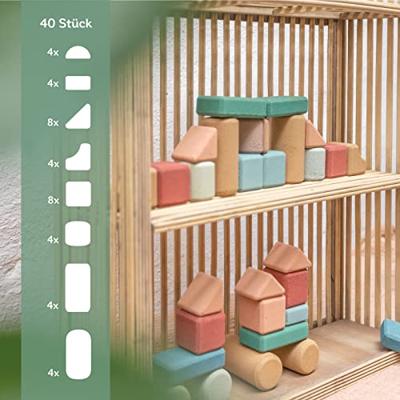 Doos met houten bouwstenen 40 stuks - KORKO meerkleurig - thumbnail