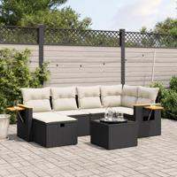 7-delige Loungeset met kussens poly rattan zwart - thumbnail