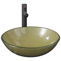 VidaXL Wastafel met kraan en pop-up afvoer gehard glas goudkleurig - thumbnail