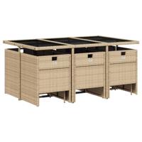 11-delige Tuinset met kussens poly rattan beige - thumbnail