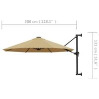 Wandparasol met metalen paal 300 cm taupe - thumbnail
