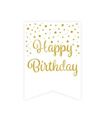 Vlaggetjesslinger goud/wit - Birthday - thumbnail