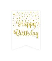 Verjaardagsslinger Vaandel Happy Birthday Goud/Wit (6m) - thumbnail