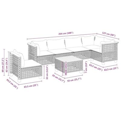 7-delige Loungeset met kussens poly rattan beige