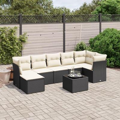 8-delige Loungeset met kussens poly rattan zwart